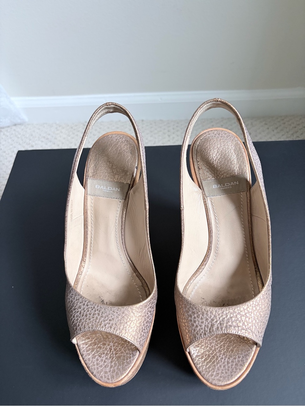 Baldan Venezia Metallic Leather Slingback Platform Wedges EU 37.5